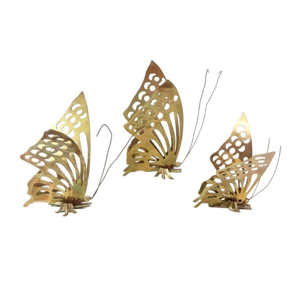 Unique Vintage Other - Vintage Brass Butterflies Set of 3 Standing/Wall Hangers Metal Ornate Home Decor